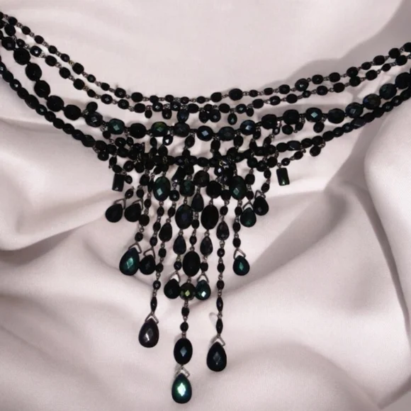 JOAN RIVERS Classic Collection Black Aurora Borealis Waterfall Necklace - Picture 6 of 8